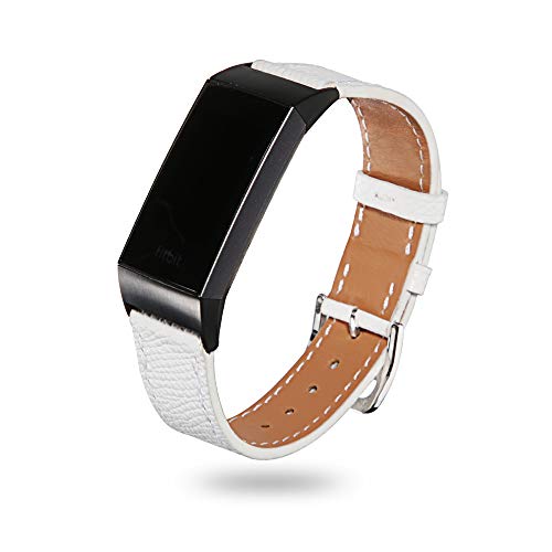 Aergood Kompatibel mit Fitbit Charge 4/Charge 3/SE Armband Damen Herren,Schlankes Echtleder Armbänder Blacelet für Charge 4 & Charge 3 & Charge 3 SE Fitness Tracker - Weiß von Aergood