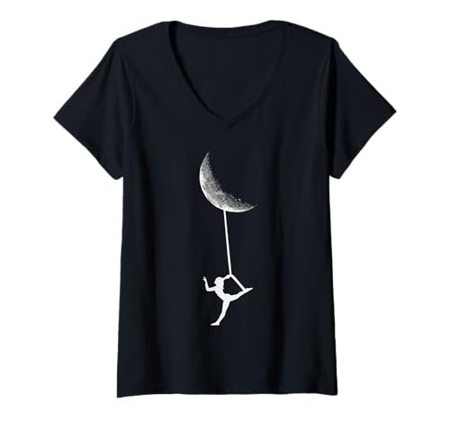 Damen Aerial Yoga Addicts Moon Silks Fly High Spiritual Dance T-Shirt T-Shirt mit V-Ausschnitt von Aerial Addicts Apparel for Lyra Lovers and Circus