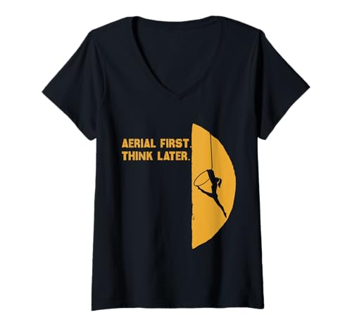 Damen Aerial Hoop Lyra Silhouette Zitat Retro Zirkus Design T-Shirt mit V-Ausschnitt von Aerial First Lyra Artist Tees