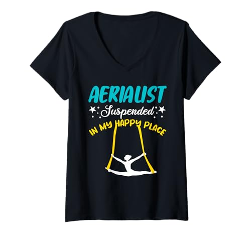 Damen Suspended In My Happy Place Acrobats Yoga T-Shirt mit V-Ausschnitt Damen Suspended In My Happy Place Acrobats Yoga T-Shirt mit V-Ausschnitt von Aerial Silks Yoga Luftakrobatik Luftakrobat