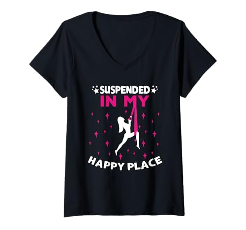 Damen Suspended In My Happy Place Acrobats Yoga T-Shirt mit V-Ausschnitt Damen Suspended In My Happy Place Acrobats Yoga T-Shirt mit V-Ausschnitt von Aerial Silks Yoga Luftakrobatik Luftakrobat