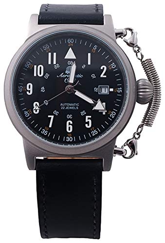 Aeromatic Deutsche Pilot Automatikuhr Spezielle Federkrone Safe System Vintage Design Modell A1331, Schwarz , Large, Deutsch von Aeromatic 1912