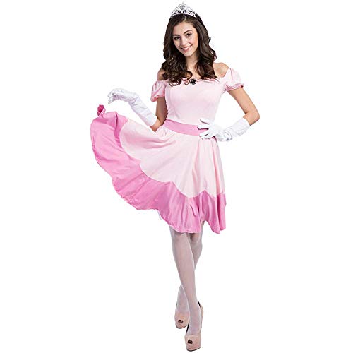 Aeromdale Halloween Prinzessin Peach Kostüm Pink Dress Damen Fantasie Fancy Party Dress Up Erwachsene Damen Karneval Outfit - Pink - XXL von Aeromdale