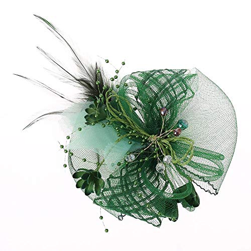 Aeromdale Vintage Fascinator Hut für Frauen, Mesh Federperlen Haarspange Haarnadel für Hochzeitsfeier Cocktail (Grün) Damen Blume Federperlen Mesh Corsage Haarspangen Braut Haarband Haar Accessoire Geschenk für Freunde von Aeromdale