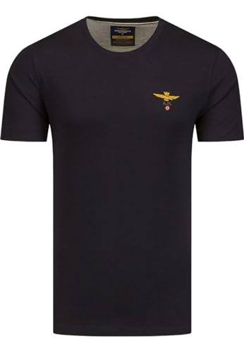 Aeronautica Militare Kurzarm-T-Shirt mit gesticktem Logo auf der Brust 241TS1580J372, dunkelblau, Large von Aeronautica Militare