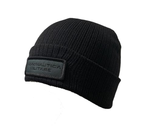 Aeronautica Militare Mütze aus recyceltem Strickmaterial mit Patch, Jet Balck, 58 von Aeronautica Militare