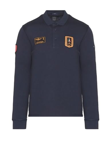 Aeronautica Militare PO1721P Herren-Poloshirt, Piquet, Trikot, Hemd, Langarm, blau, XL von Aeronautica Militare