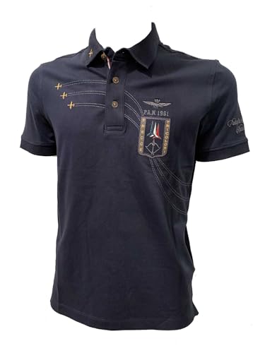 Aeronautica Militare PO1759 Herren-Poloshirt, Piqué, Trikot, T-Shirt, Kurzarm, dreifarbige Pfeile, 08347 Marineblau, XL von Aeronautica Militare