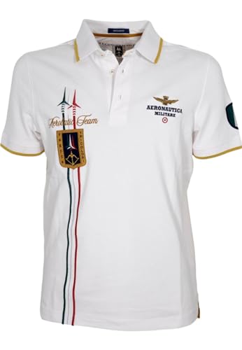 Aeronautica Militare PO1763 Herren Poloshirt Bestickt mit Tricolor Trails Pilot Arrows Tricolori, weiß, L von Aeronautica Militare