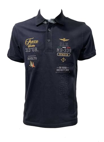 Aeronautica Militare PO1773 Herren-Poloshirt, Piqué, Trikot, T-shirt, kurzärmelig, Pfeile Tricolori, blau, Large von Aeronautica Militare