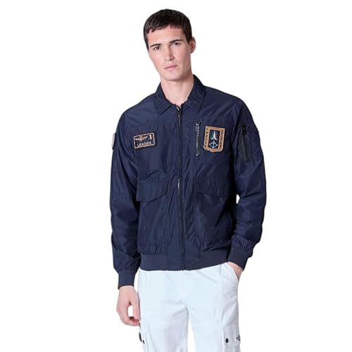 Aeronautica Militare Sommerjacke Pilot AB2071 Jacke mit dreifarbigem Pfeil-Patch, marineblau, 56 von Aeronautica Militare