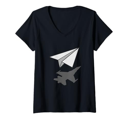 Damen Papierflugzeug - Luftfahrtingenieur Luftfahrttechnik T-Shirt mit V-Ausschnitt von Aeronautical Engineer Merch