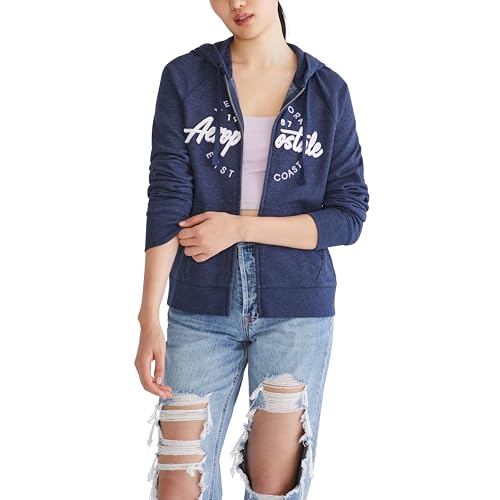 AEROPOSTALE Damen Aero Logo Full Zip Hoodie-Circle/Scripts, Cadet Marineblau, XL von AEROPOSTALE