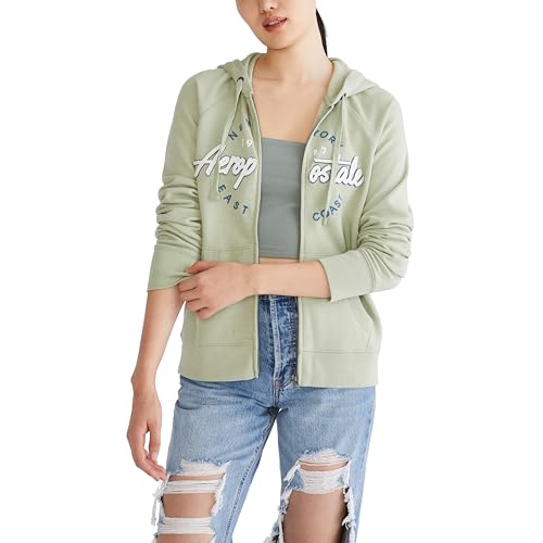 AEROPOSTALE Damen Aero Logo Full Zip Hoodie-Circle/Scripts, Reseda, M von AEROPOSTALE