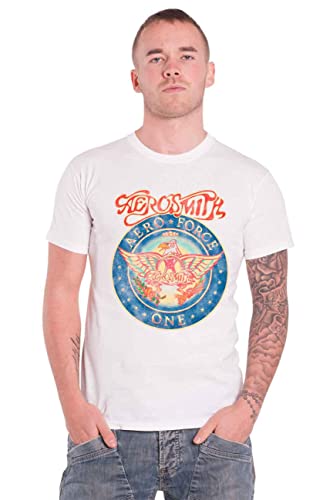 Aerosmith T Shirt Aero Force One Band Logo Nue offiziell Herren Weiß L von Aerosmith