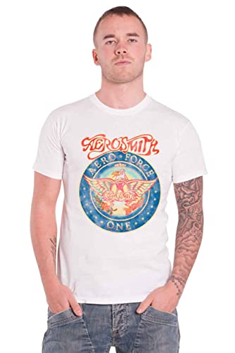 Aerosmith T Shirt Aero Force One Band Logo Nue offiziell Herren Weiß XL von Aerosmith