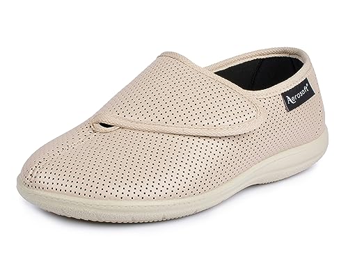 Aerosoft Damen Klett-Halbschuh Stretch 15 Weite G-H Wechselfußbett rutschhemmend (beige, Numeric_40) von Aerosoft