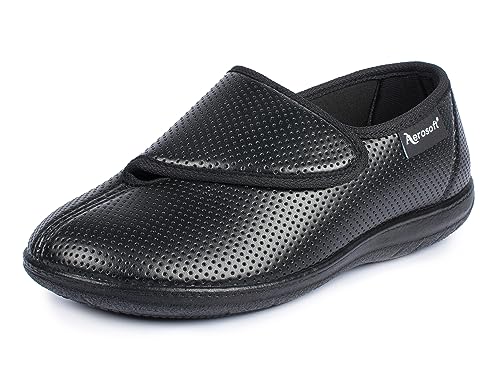 Aerosoft Damen Klett-Halbschuh Stretch 15 Weite G-H Wechselfußbett rutschhemmend (schwarz, Numeric_40) von Aerosoft