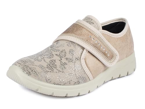Aerosoft Damen Klett-Halbschuh Stretch 19 Weite G-H Wechselfußbett rutschhemmend (Beige 24, Numeric 37) von Aerosoft