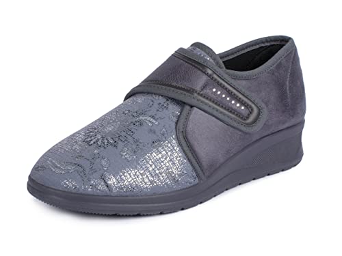 Aerosoft Damen Klett-Halbschuh Stretch 19 Weite G-H Wechselfußbett rutschhemmend (Grau, numeric_37) von Aerosoft