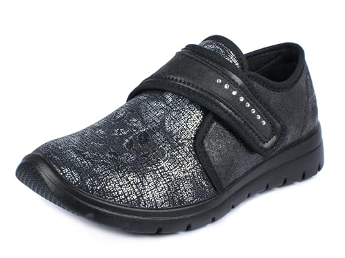 Aerosoft Damen Klett-Halbschuh Stretch 19 Weite G-H Wechselfußbett rutschhemmend (Schwarz 24, Numeric 42) von Aerosoft