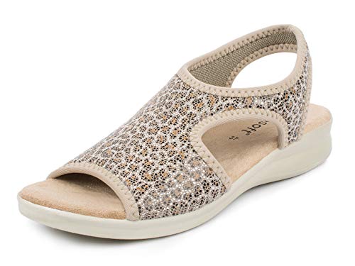 Aerosoft Damen Sandalette stretch 05, extra leicht und mit rundum Stretch, in 5 Farben (Leopard beige, numeric_39) von Aerosoft