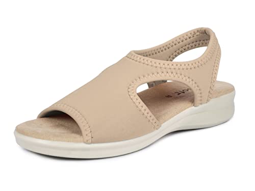 Aerosoft Damen Sandale Stretch 05 leicht druckfrei rundum Stretch Weite G-H (Beige, numeric_41) von Aerosoft