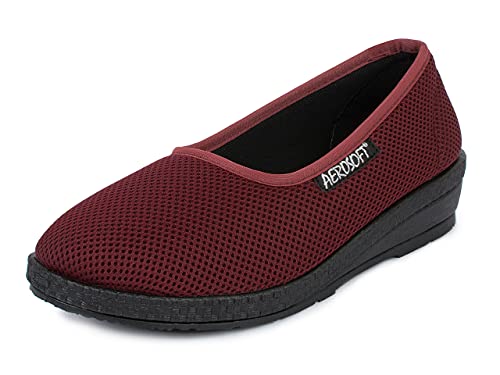 Aerosoft Damen Stretch-Ballerina, Weite G-H, druckfrei, für Sensible Füße, Hallux Valgus geeignet, Innenmaterial: DERMATEST Sehr gut (Bordeaux, Numeric_37) von Aerosoft