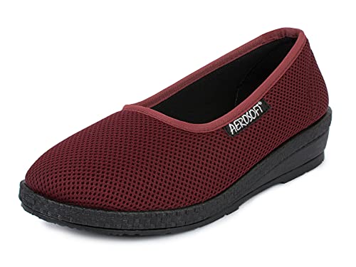 Aerosoft Damen Stretch-Ballerina 4P Weite G-H druckfrei weich Hallux-Valgus geeignet (Bordeaux, Numeric_42) von Aerosoft