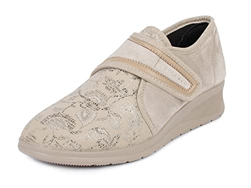 Aerosoft Damen Klett-Halbschuh Stretch 19 Weite G-H Wechselfußbett rutschhemmend (Beige, 36, Numeric_36) von Aerosoft