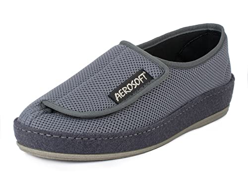 Aerosoft Halbschuh mit Klettverschluss, Gesundheitsschuh für Damen und Herren, ideal als Reha-Schuh, Verbandsschuh, Hausschuh, druckentlastend (Grau, Numeric_40) von Aerosoft