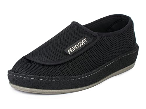 Aerosoft Halbschuh mit Klettverschluss, Gesundheitsschuh für Damen und Herren, ideal als Reha-Schuh, Verbandsschuh, Hausschuh, druckentlastend (Schwarz, numeric_39) von Aerosoft