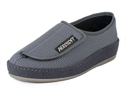 Aerosoft Klett-Halbschuh 6072-4P Damen Herren Hausschuh Weite G-H rutschhemmend (Grau, Numeric_38) von Aerosoft