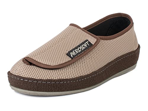 Aerosoft Klett-Halbschuh 6072-4P Damen Herren Hausschuh Weite G-H rutschhemmend (Taupe, 43) von Aerosoft