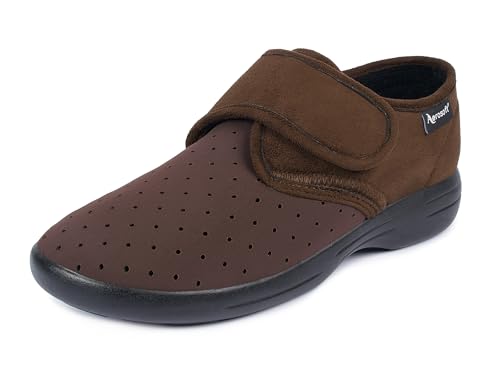 Aerosoft Stretch 10 Klett-Hausschuh Damen & Herren – leicht, Wechselfußbett, Weite G–H, rutschhemmend (braun, Numeric_41) von Aerosoft
