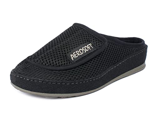 Aerosoft Pantolette mit Klettverschluss, Gesundheitsschuh für Damen und Herren, ideal als Reha-Schuh, Verbandsschuh, Hausschuh, druckentlastend (Schwarz, numeric_37) von Aerosoft