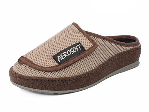 Aerosoft Pantolette mit Klettverschluss, Gesundheitsschuh für Damen und Herren, ideal als Reha-Schuh, Verbandsschuh, Hausschuh, druckentlastend (Taupe, Numeric_36) von Aerosoft