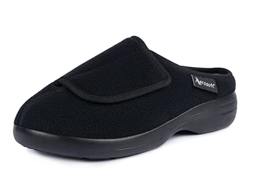 Aerosoft Klett-Pantolette Stretch 11 Damen Herren Hausschuh Weite G-H Wechselfußbett (Schwarz, eu_footwear_size_system, adult, women, numeric, medium, numeric_40) von Aerosoft