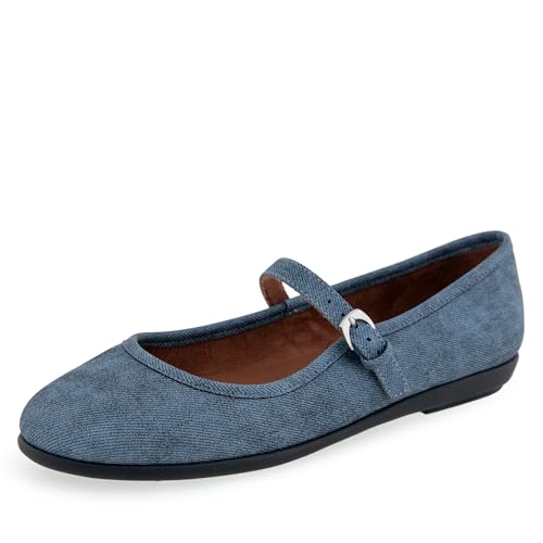 Aerosoles Baylee Mary Jane Flache Schuhe für Damen, Blue Jean Textured Denim Faux Leather, 38.5 EU Weit von Aerosoles