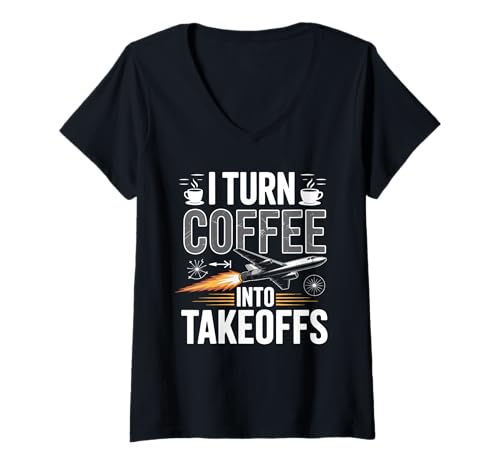 Damen Ich mache aus Kaffee eine alte Luft- und Raumfahrttechnik T-Shirt mit V-Ausschnitt Damen Ich mache aus Kaffee eine alte Luft- und Raumfahrttechnik T-Shirt mit V-Ausschnitt von Aerospace Engineering Aeronautical Engineer