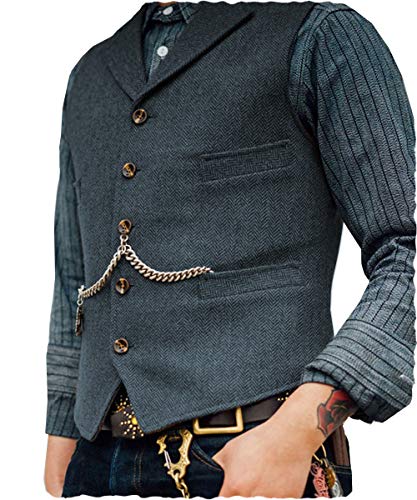 Aesido Casual Herren Weste Hochzeit Anzugweste Wolle Tweed Schmale Business Anzüge Westen Trauzeuge(Leichte Marine,XL) von Aesido