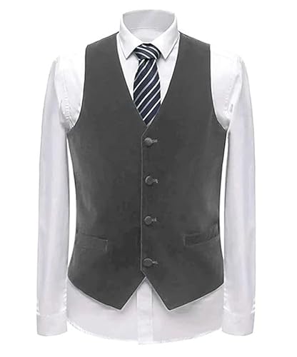 Aesido Männer Business Anzug Weste V-Ausschnitt Samt Slim Fit für Bräutigam Weste Hochzeit(Grau,L) von Aesido