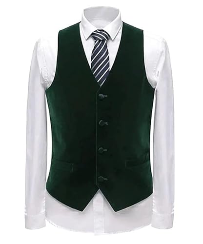 Aesido Men’s Business Suit Vest V-Neck Velvet Slim Fit for Groomsman Waistcoat Wedding(Green,L) von Aesido