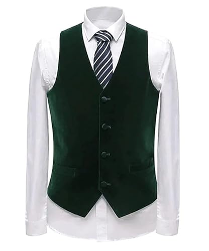 Aesido Men’s Business Suit Vest V-Neck Velvet Slim Fit for Groomsman Waistcoat Wedding(Green,M) von Aesido