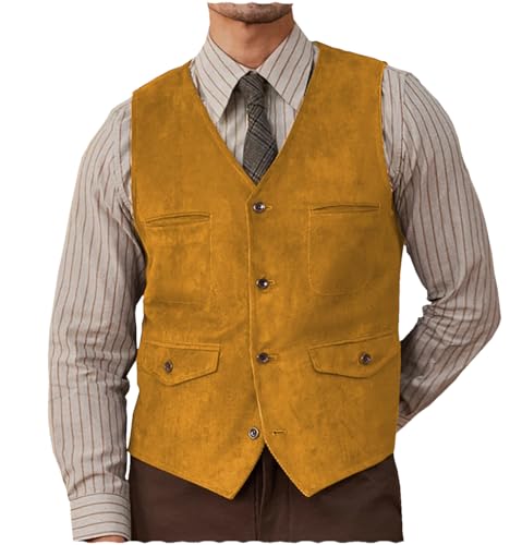 Herren Wildleder Anzug Weste Western Cowboy Casual Single Breasted Weste(golden,L) von Aesido