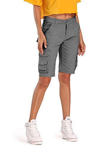 Aeslech Bermuda Cargo Shorts für Damen, lässige Baumwolle Multi Taschen Outdoor Wear, grau, 36 von Aeslech