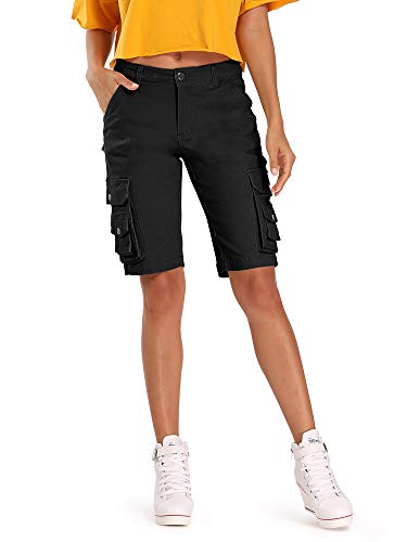 Aeslech Bermuda-Shorts für Damen, leger, Baumwolle, mehrere Taschen, einfarbig, Camouflage, Outdoor-Kleidung, Schwarz , 40 von Aeslech
