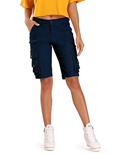 Aeslech Bermuda Cargo Shorts für Damen, lässige Baumwolle Multi Taschen Outdoor Wear, navy, 38 von Aeslech