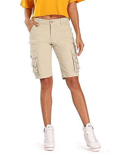 Aeslech Bermuda Cargo Shorts für Damen, lässige Baumwolle Multi Taschen Outdoor Wear, khaki, 42 von Aeslech