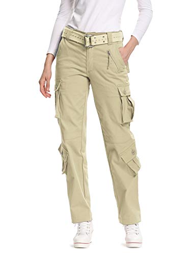 Damen Cargohouse Cargo Baggy Y2K Hose Casual Arbeitshose Outdoor Armee Camo Combat mit Taschen Khaki US 6 - DE 36 von Aeslech